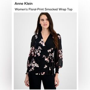Anne Klein Women’s Floral Print Smocked Wrap Top L